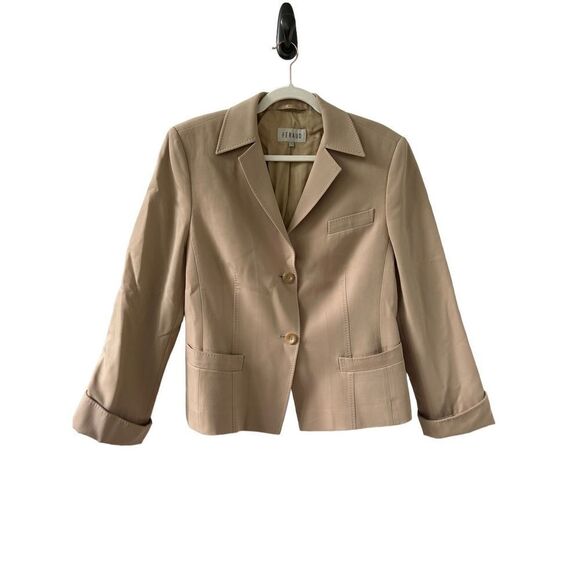 Féraud Virgin Wool Blazer Jacket Women’s Tan Size Large - Picture 1 of 7